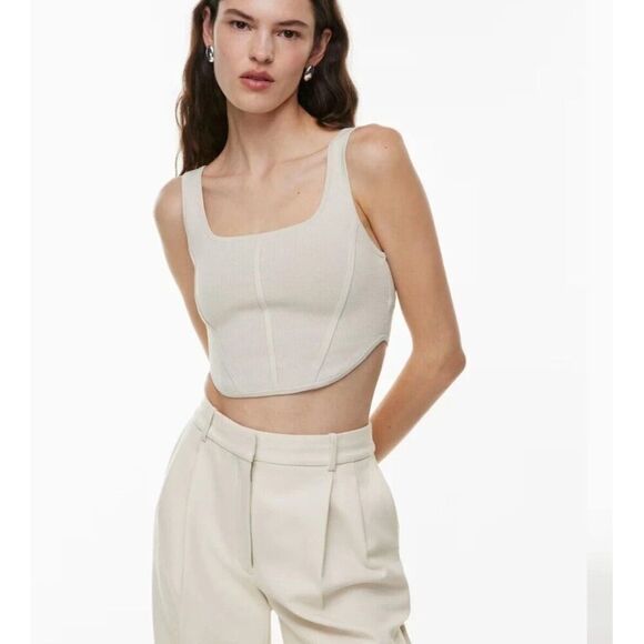 Aritzia Babaton Small Sculpt Squareneck Knit Bustier Tank in Matte Pearl Sz S - Picture 1 of 12
